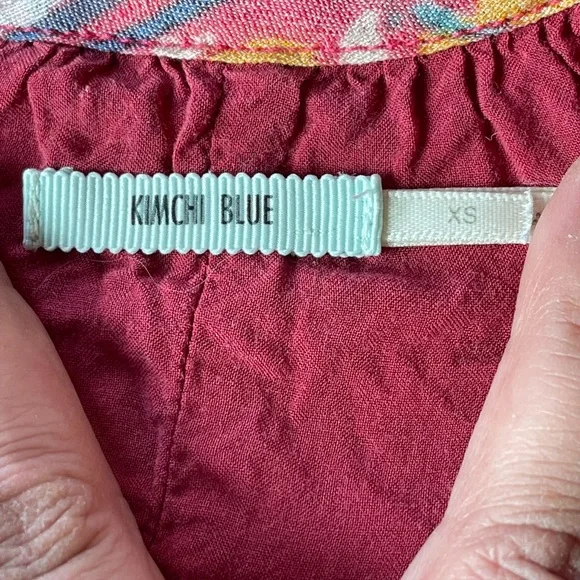 KIMCHI BLUE washed out look red & yellow floral/tribal strappy mini dress - Picture 9 of 15